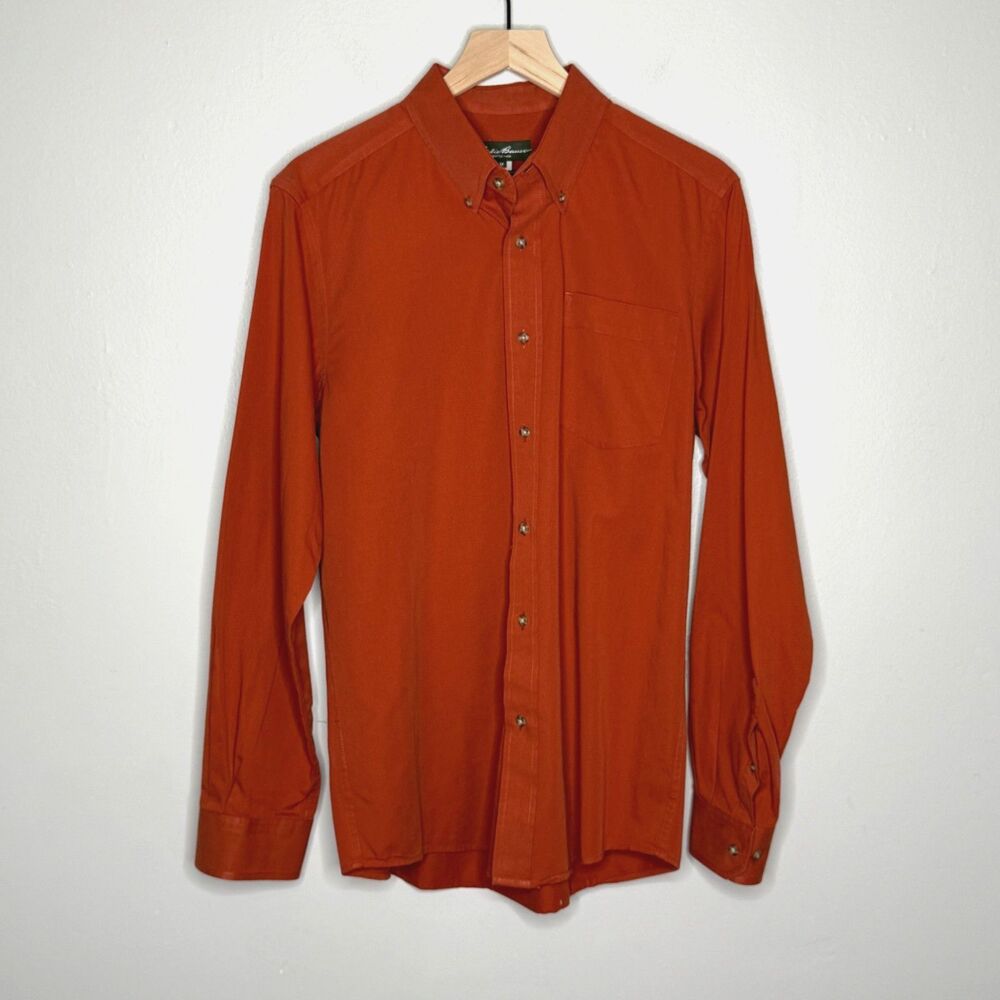 Eddie Bauer‎ Mens Button Down Shirt Medium Orange Cotton Classic Outdoors